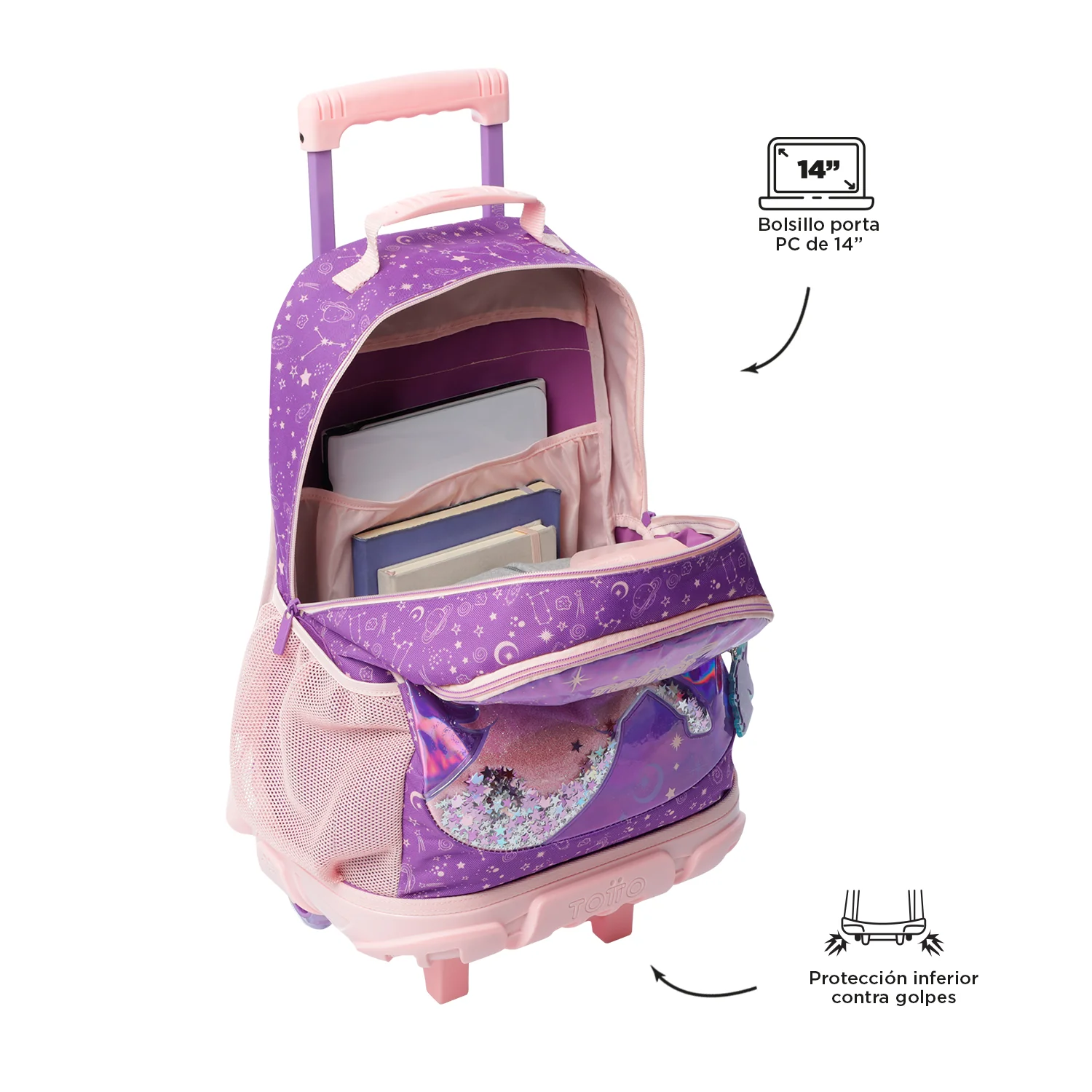 Mochila Escolar Grande Con Ruedas Unispace Unicornio Brillante Bomper Talla L - Totto - Imagen 4